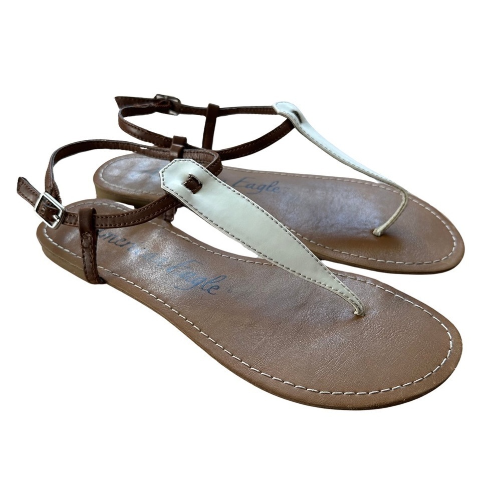 American Eagle White Patent Leather T-Strap Flat Sandals - Size 8 - Picture 2 of 14